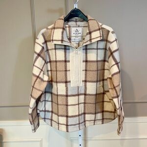 Alpine Design Plaid Women's Pullover Shacket XL 1/2 zip tan blue warm cozy NWOT